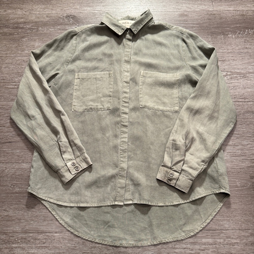 Cloth & Stone Shirt Women M Sage Green Tencel Lyocell Button Down Boho Utility